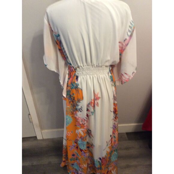Boho Maxi Floral Printed Long Kimono Dress Style V Neck XL Kaftan Duster - Picture 6 of 7